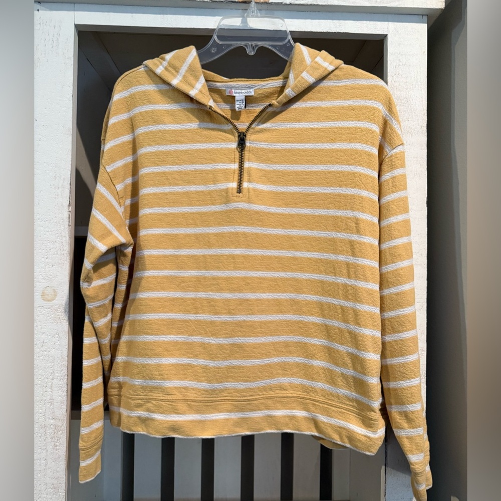 Sisstrevolution Yellow Striped Lightweight Cropped‎ Hoodie Size S